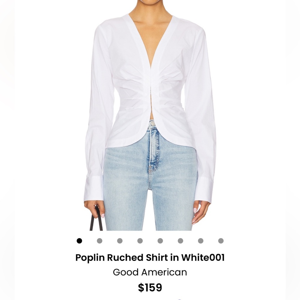 Good American White Ruched Poplin Blouse